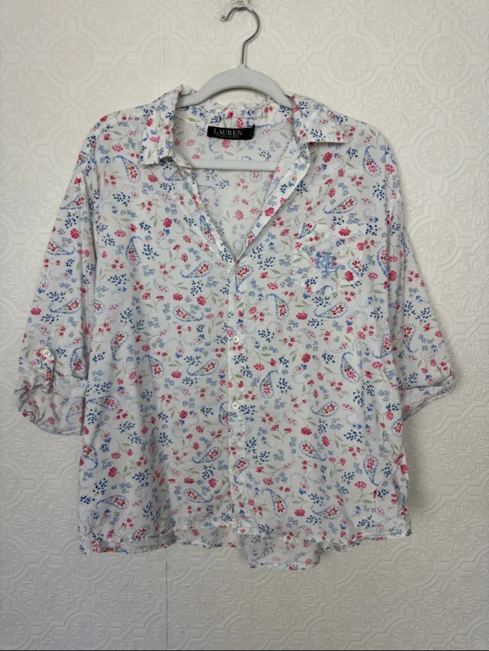 Lauren Ralph‎ Lauren Floral Pajama Top XL Button Down Cottagecore Soft